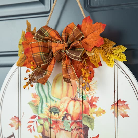 Glitzhome® 15" Fall Wood Round Word Sign Door Hanger